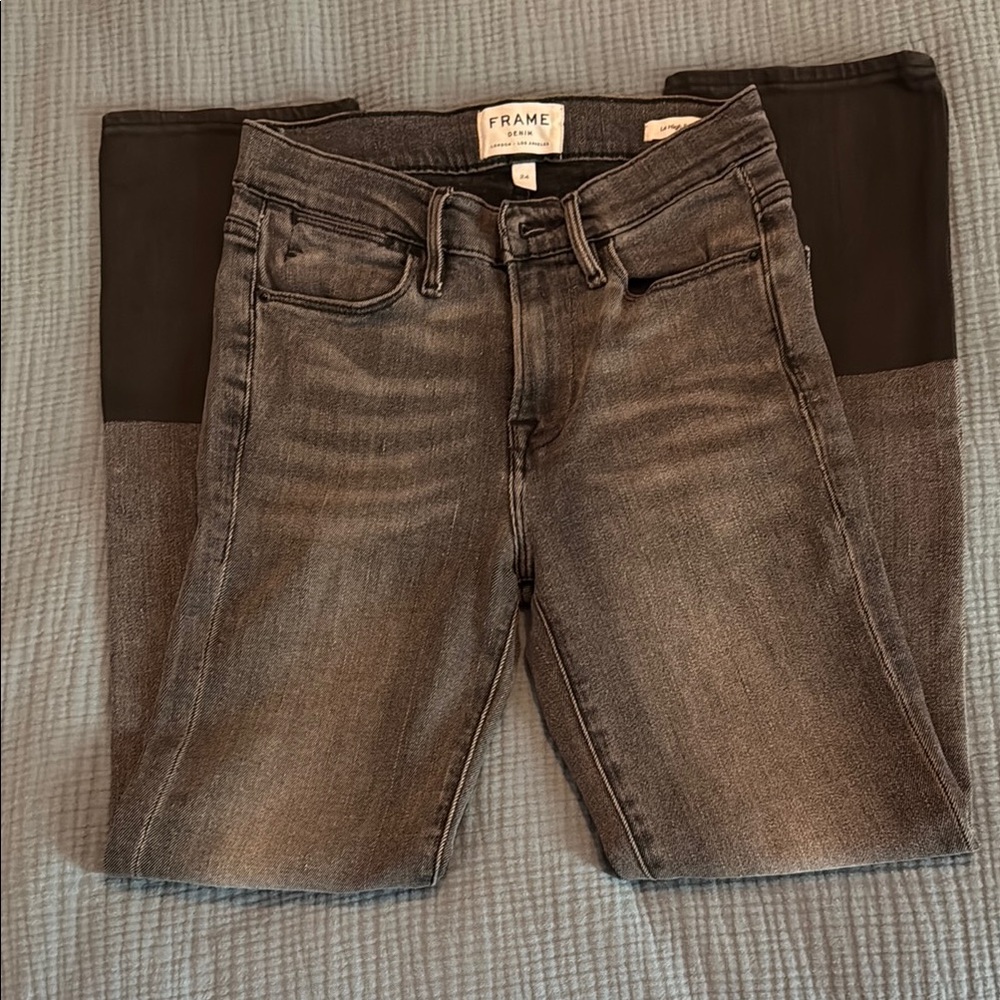 Frame Gray/Black Le High Straight Denim Jeans, size 24
